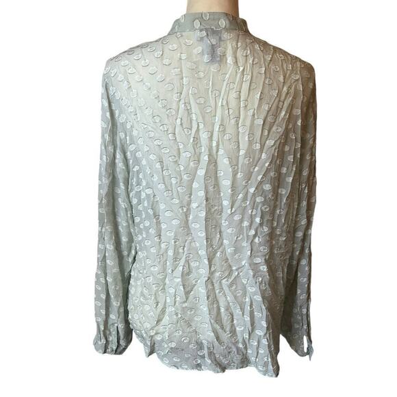 Soft Surroundings 100% Washable Silk Light Green Mandarin Collar Button Down - L - Picture 4 of 7